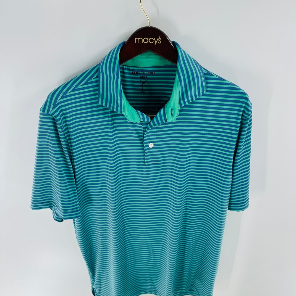 Kenneth Cole Golf Polo Shirt Striped‎ Short Sleeve Golf Clubs Logo Size L